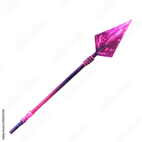 Futuristic Arrow with Digital Accents in Neon Fuchs Isolated on Transparent Background