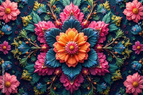 Intricate floral design within a hexagonal grid , seamless, plant, wallpaper