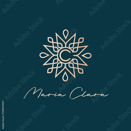 Geometric pattern logo with letter C inside it luxurious feel