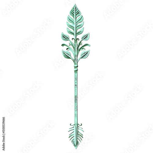 Artistic Arrow with Intricate Delicate Patterns in Green Isolated on Transparent Background