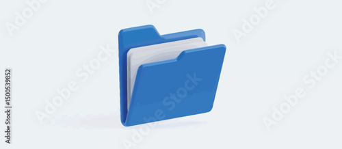 3D Render of a Blue File Folder with Documents