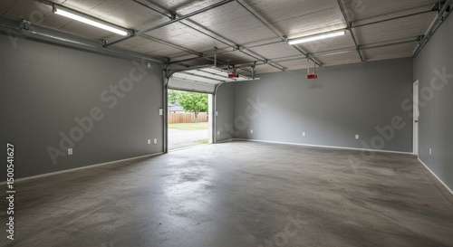 Photo of a Spacious Empty Garage with Concrete Floor and Open Doorway
