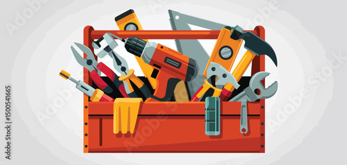 Assorted Hand Tools and Power Tools in a Toolbox