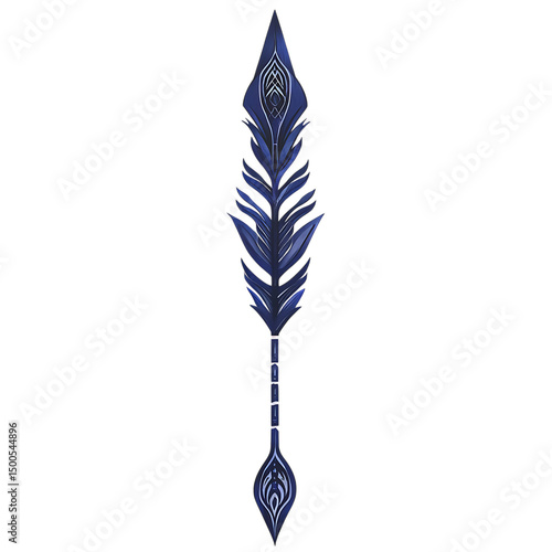 Abstract Arrow with Intricate Layers in Deep Indigo Isolated on Transparent Background