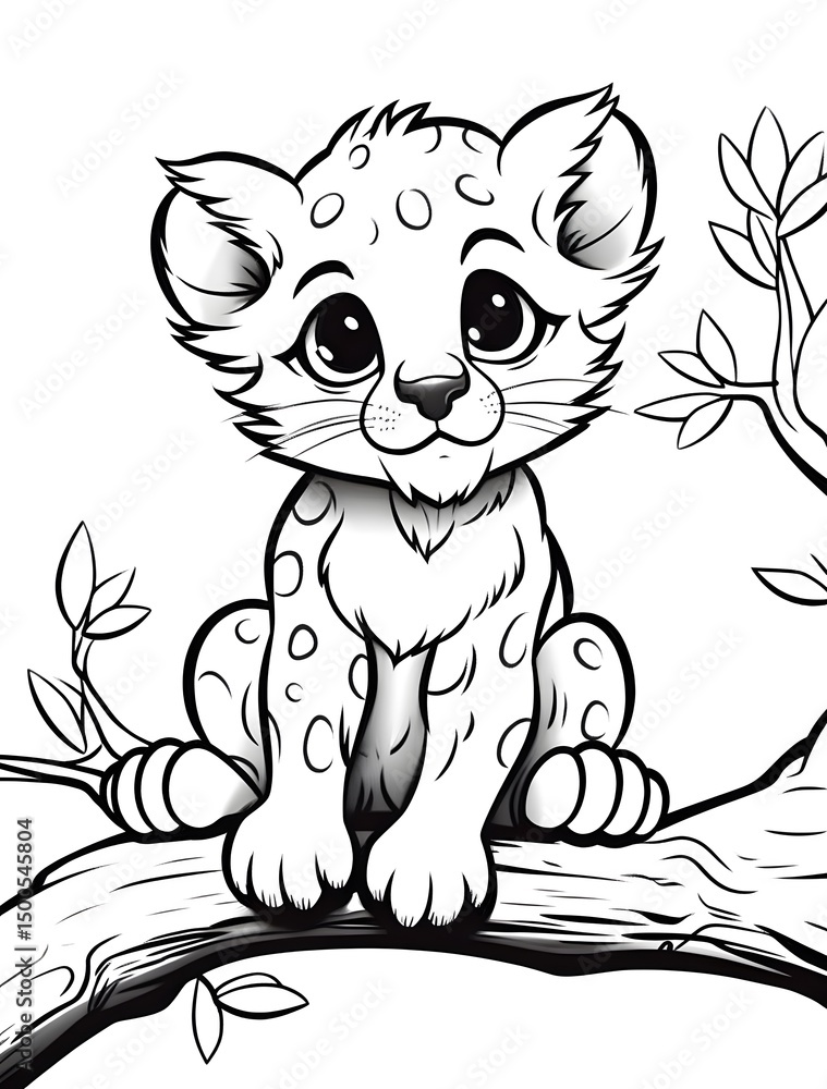 Obraz premium Cute baby cheetah on a tree branch.