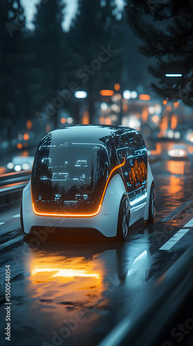 Autonomous Vehicle Navigating on a Rainy Urban Street at Night