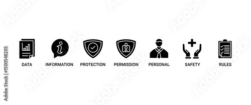 Data protection banner web icon vector illustration concept with icon of data, information, protection, permission, personal, safety and rules