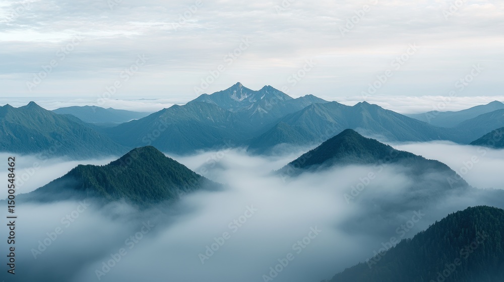 Soft Diffuse Clouds Lying Over Mountain Ridges Creating Serene Nature Landscape Scene Soft Diffuse Clouds Lying Over Mountain Ridges Creating Serene Nature Landscape Scene