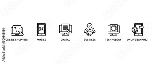 E-Payment banner web icon set vector symbol illustration concept of internet banking with icon of online shopping, technology, digital, mobile, business and online banking