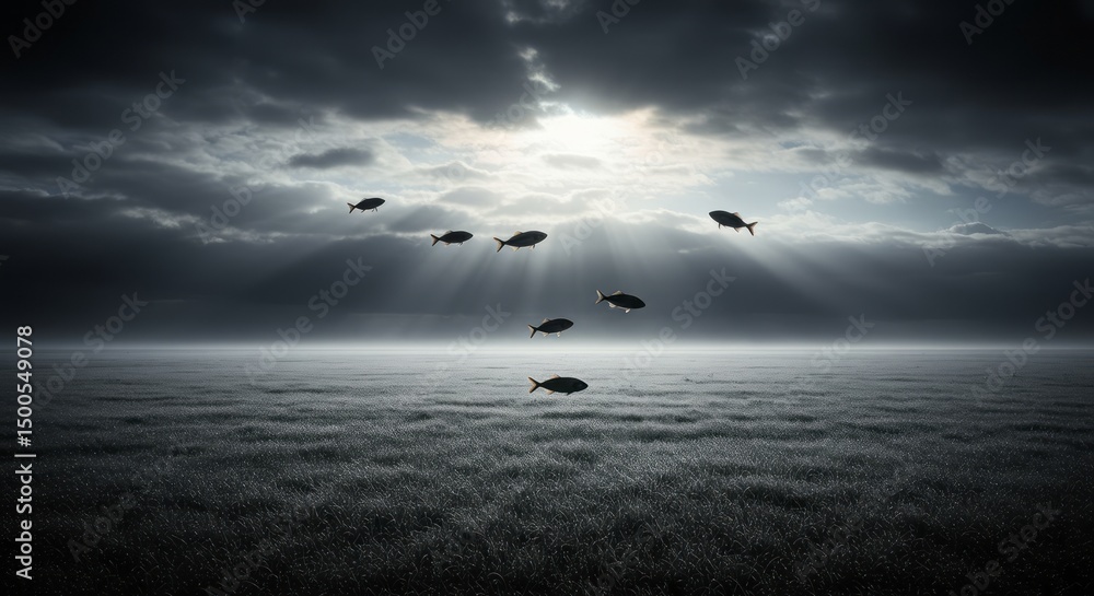 Obraz premium Fish Silhouette Flying Over Field