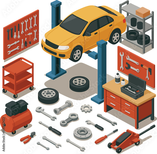 Isometric of Car Repair garage 