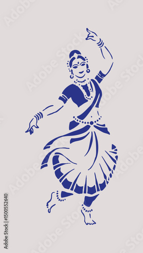Traditional Indian Dancer in Monochrome Blue Pose