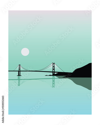 Suspension Bridge Minimalist Illustration Vertical