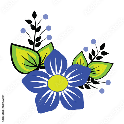 Blue Flower with Yellow Center Stylized Design