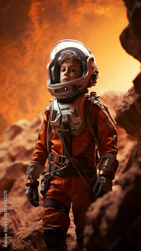 A young astronaut explores a distant planet, showcasing the wonders of space travel. A young astronaut explores a distant planet, showcasing the wonders of space travel.