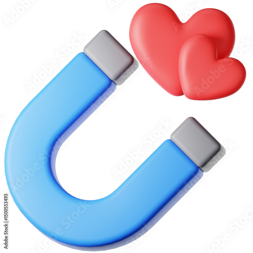 Isometric Stylized Magnet with Heart Attraction Icon for Valentine Day