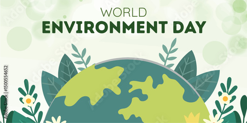 world environment day poster. green plant and globe. abstract vector illustration design, world environment day poster. green plant and globe. 