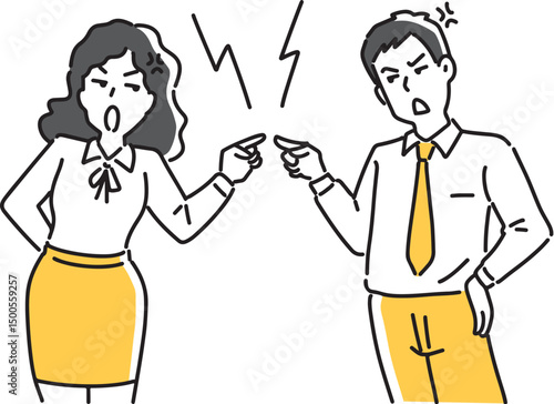 指をさして避難しあう男女