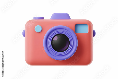 Cartoon 3D Render of a Cute Coral and Purple Camera