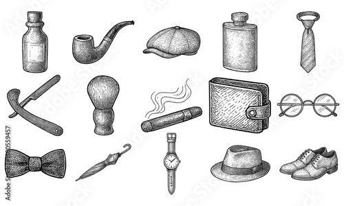 Vintage Gentleman Accessories Illustration Set