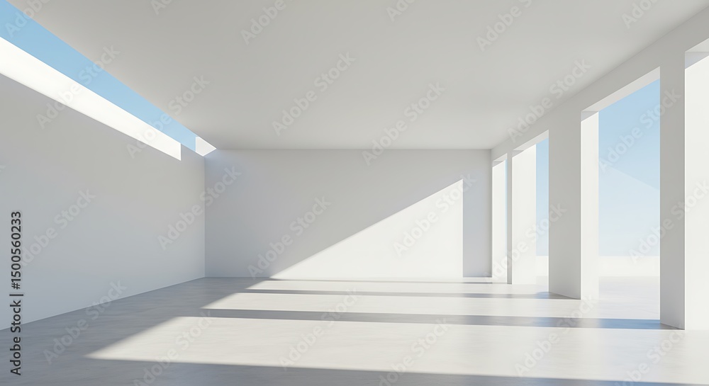 Fototapeta premium Empty room, Minimalistic Architecture. White Building exterior on a sunny day