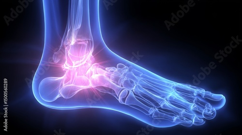 Detailed Cutaway Anatomical Illustration of the Human Foot with Focus on Joints and Bones