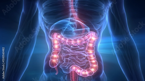 Detailed Scientific Illustration of the Human Intestines Highlighting Digestive Processes and Anatomy