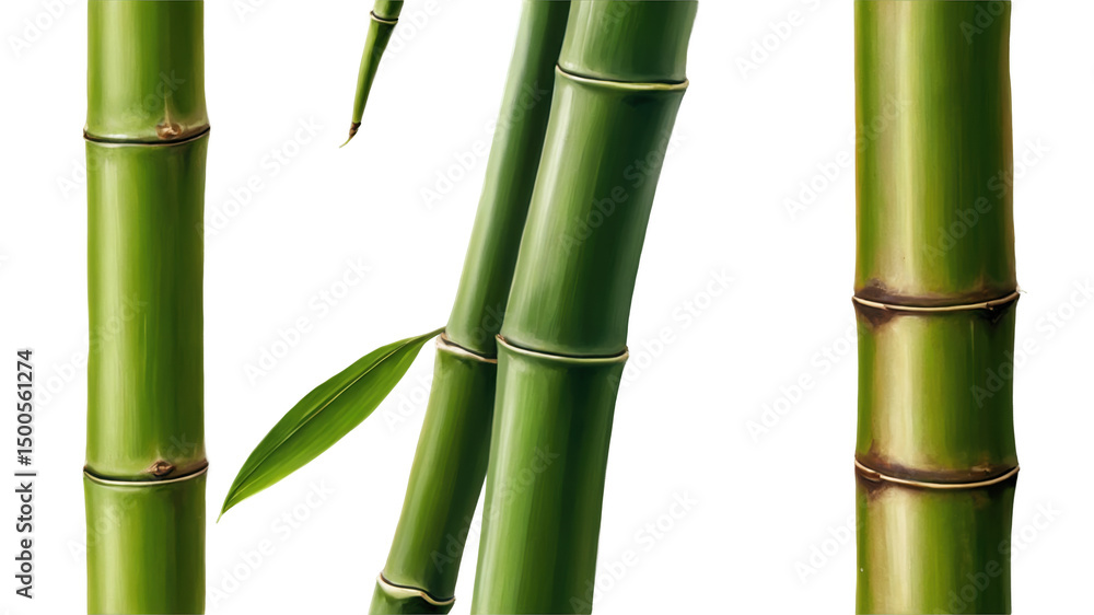 Obraz premium Close-up view of bamboo stalks and a leaf.