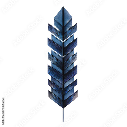 Abstract Arrow with Intricate Layers in Deep Indigo Isolated on Transparent Background
