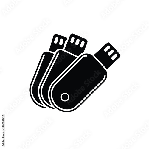 USB pen drive icon illustration on white background. silhouette vector pen drive art.