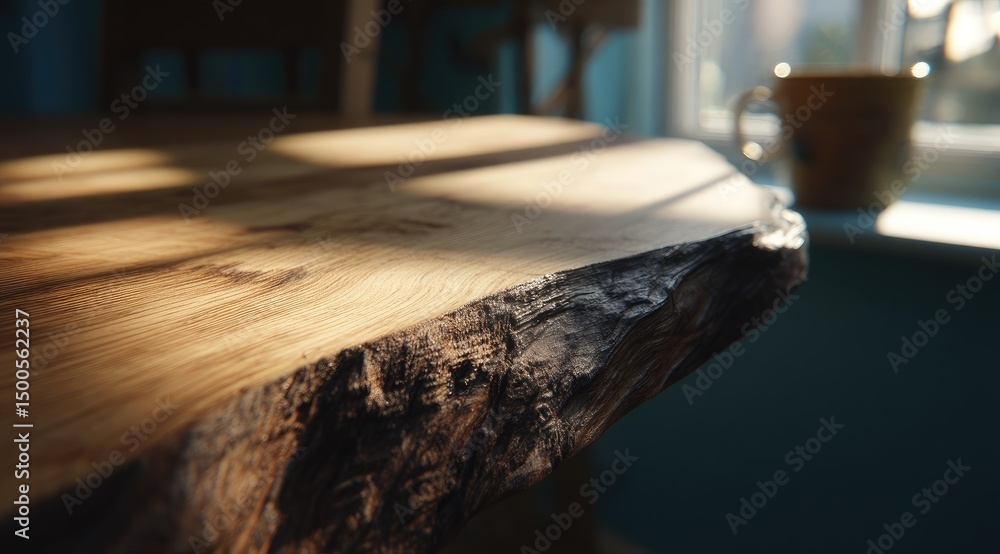 Rustic wooden table edge, sunlit Rustic wooden table edge, sunlit