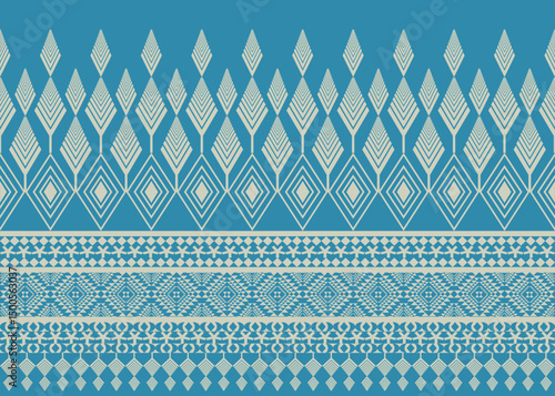 Traditional Thai Geometric Pattern on Blue Background