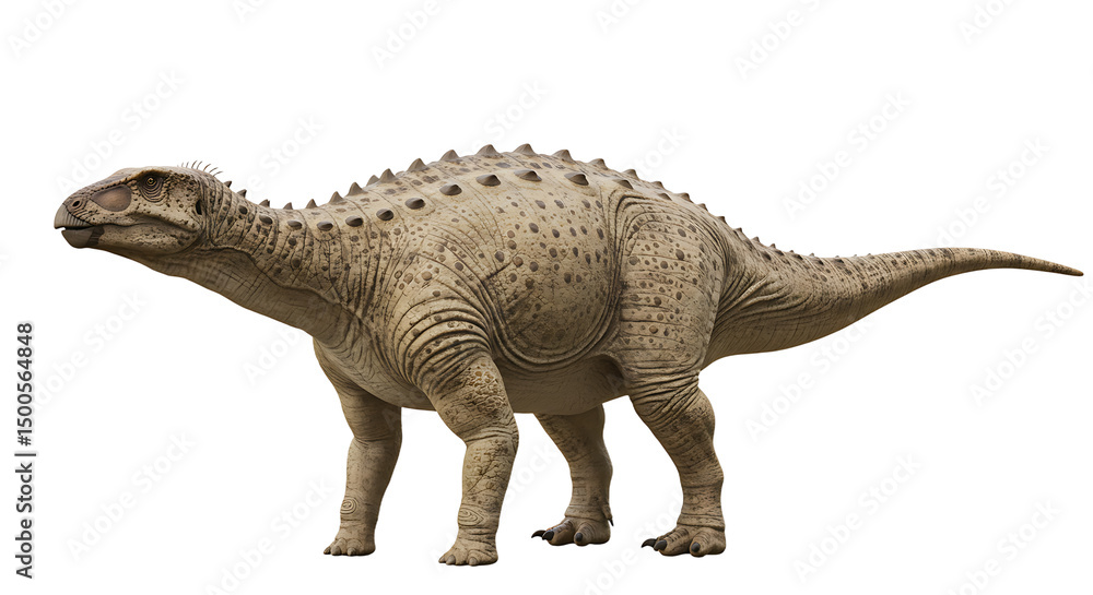 Fototapeta premium Armored dinosaur with conical spikes and spotted skin walking forward