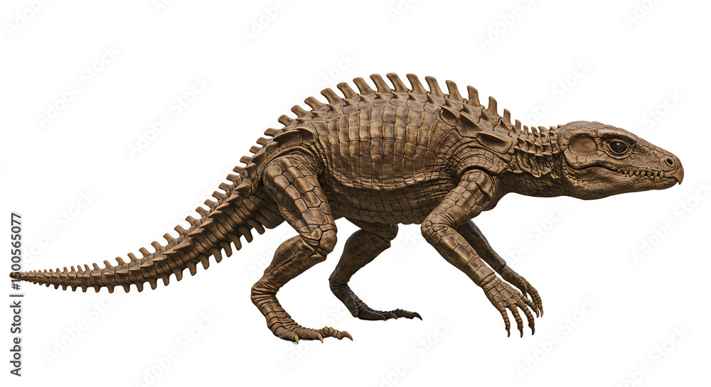 Fototapeta premium Armored dinosaur with osteoderms and tail spikes walking forward