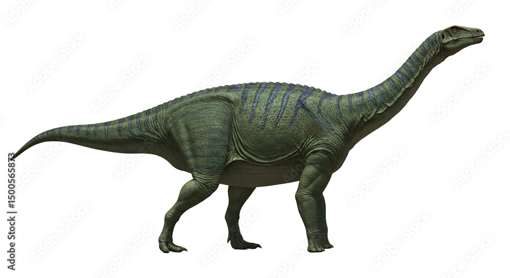 Camarasaurus with Striking Blue Stripes and Textured Green Skin Camarasaurus with Striking Blue Stripes and Textured Green Skin
