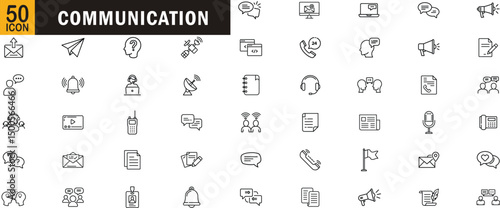 Communication editable outline icon set. Message, call, chat, contact, support and more

