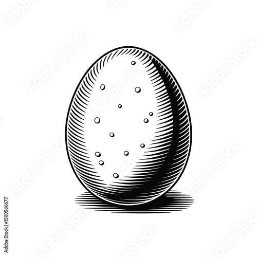 Engraved Potato Illustration Black and White Vintage Style with Shadow