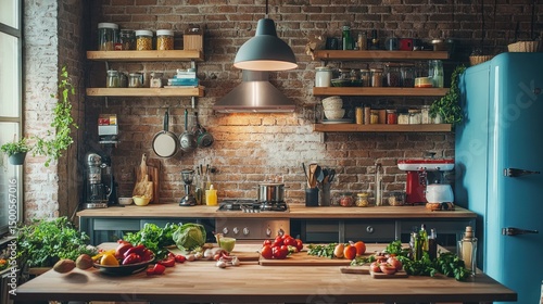 Wallpaper Mural Rustic, well-organized kitchen interior with fresh produce. Torontodigital.ca