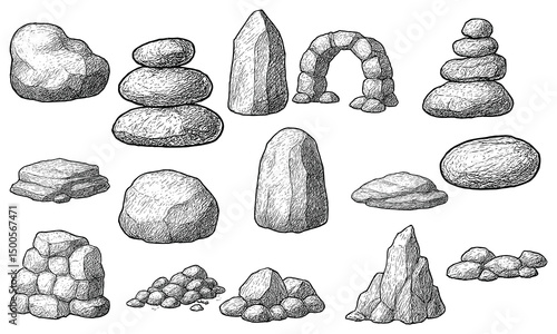 Hand Drawn Stone Rock Set