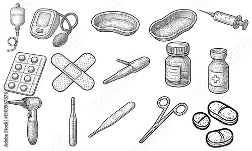 Hand Drawn Medical Tools Set