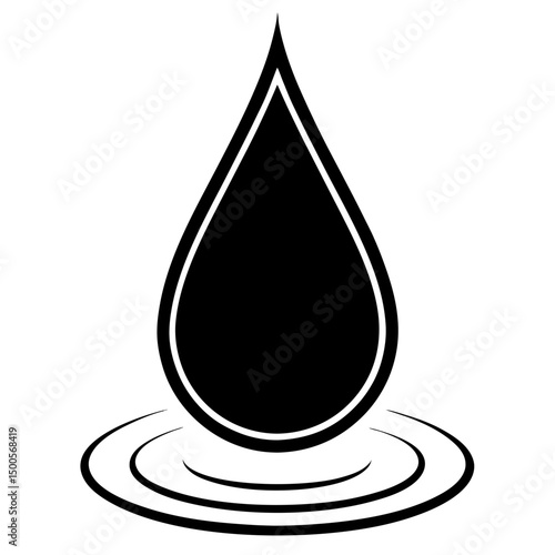 Black Water Droplet Ripple Silhouette Vector Illustration for Minimalist and Nature Inspired Designs