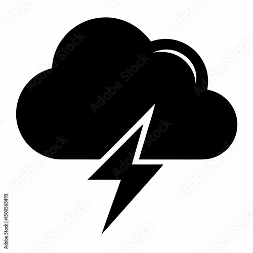Stormy Cloud with Lightning Bolt Icon Vector Silhouette Graphic for Weather and Design Projects