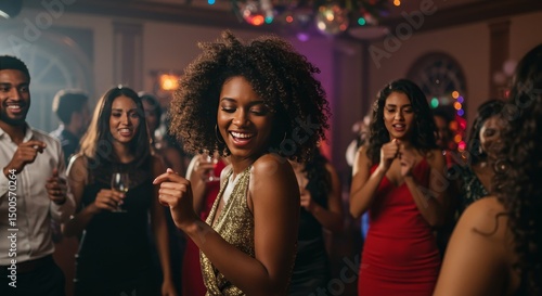Photo of Diverse People Dancing and Celebrating at a Party with Lights