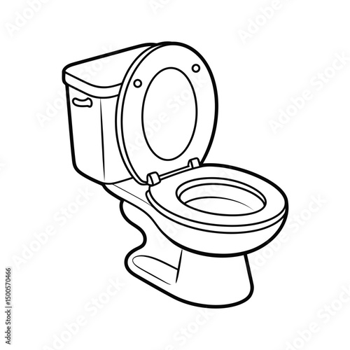 Toilet Bowl Outline Illustration with Open Lid for Coloring or Design