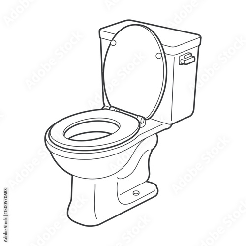 Toilet outline illustration with open lid vector drawing on white background