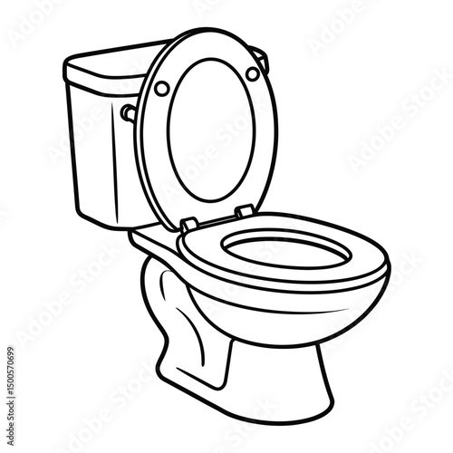 Toilet Bowl Outline Illustration with Open Lid in Black and White