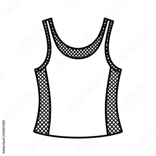 Outline of a Tank Top with Mesh Detailing on White Background