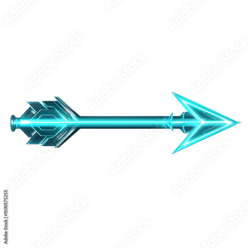 Futuristic Arrow with a Sleek Structure in Neon Cyan Isolated on Transparent Background