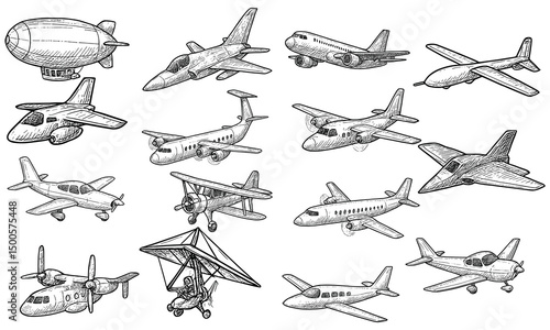 Hand Drawn Vintage Aircraft Collection