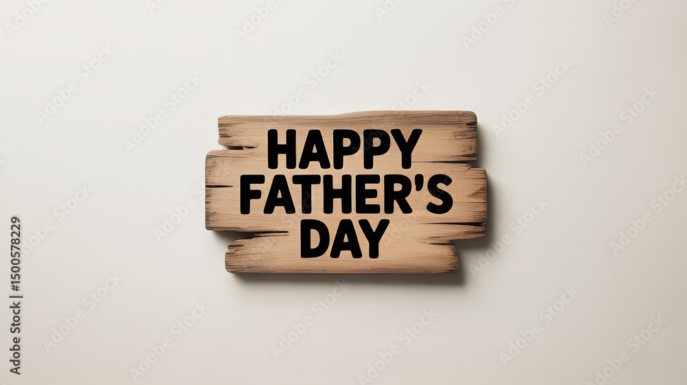 Naklejka premium Happy Father's Day Message on Weathered Wooden Plank Sign on Off-White Background